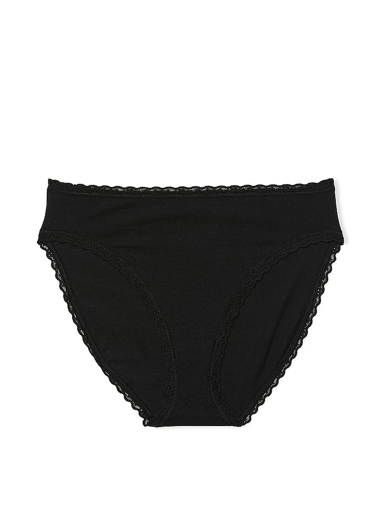 Lace-Trim Cotton High-Leg Brief Panty