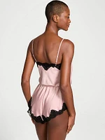 Satin Lace-Trim Romper