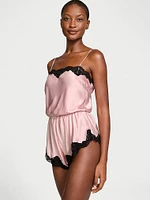 Satin Lace-Trim Romper