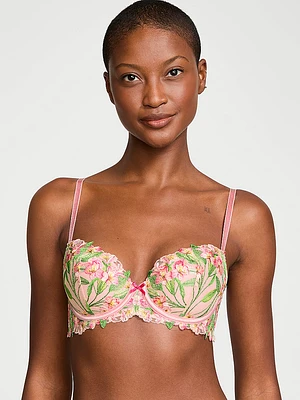 Boho Floral Embroidery Lightly Lined Demi Bra