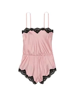 Satin Lace-Trim Romper