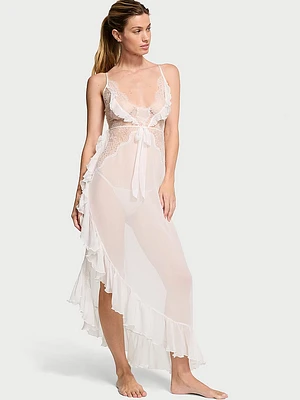 Atelier Victoria's Secret Bridal Lace & Chiffon Asymmetric Midi Slip Gown