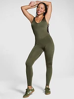 Satin Seamless Plunge Workout Onesie