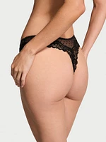 Tease Mesh Lace-Trim High-Leg Thong Panty