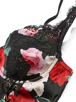 Atelier Victoria's Secret Noir Satin Lace-Trim Cupped Bodysuit