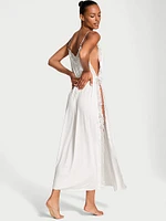 Modal Lace-Trim High-Slit Maxi Slip Dress