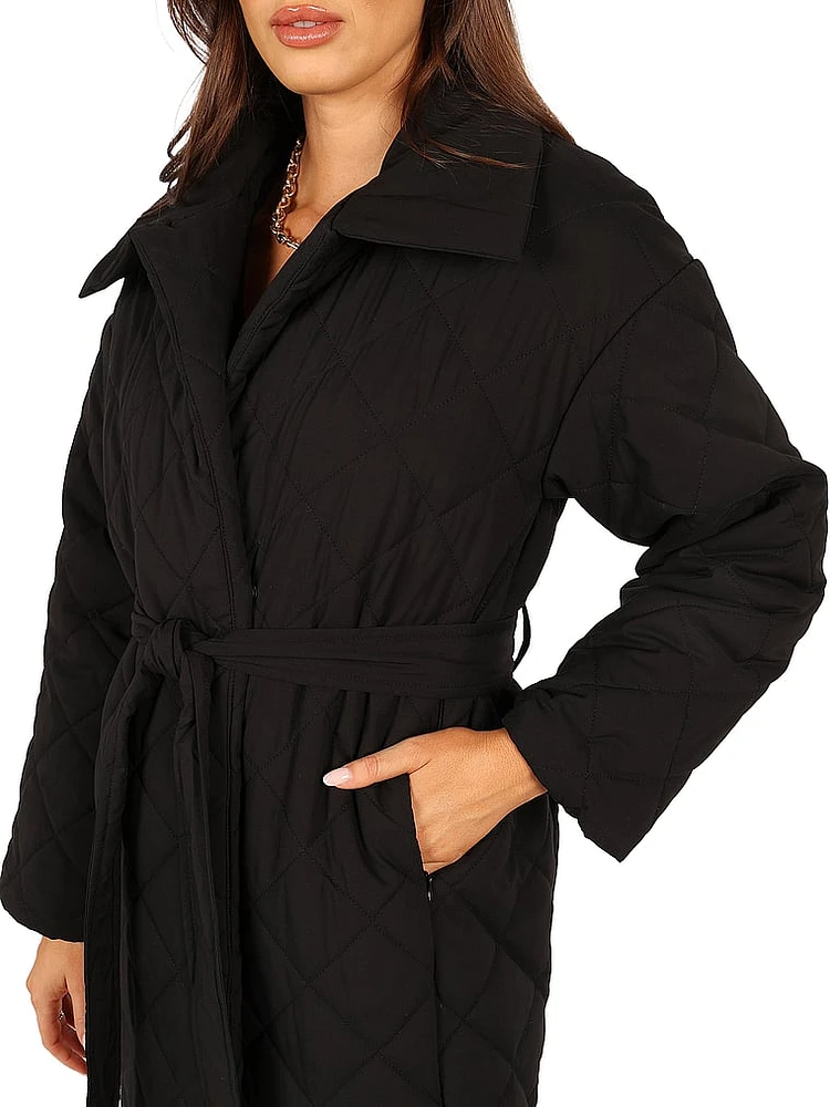 Kallie Quilted Tie Front Coat