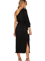 Ponte One Shoulder Pleated Midi Dress