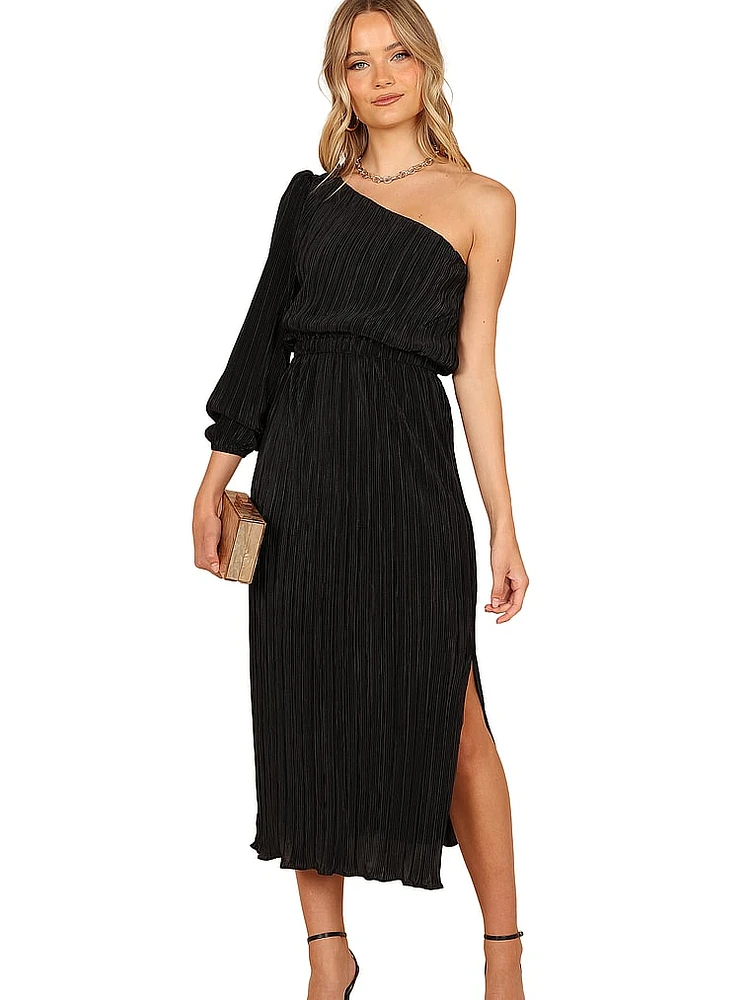 Ponte One Shoulder Pleated Midi Dress