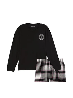 Flannel Long-Sleeve Short Tee-Jama Set