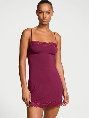 Modal & Lace Trim Straight-Neck Slip Dress