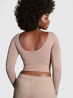 Soft Seamless Notched Long-Sleeve Top