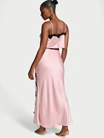 Satin Lace-Trim Cropped Top & Slip Skirt Set