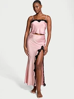 Satin Lace-Trim Cropped Top & Slip Skirt Set