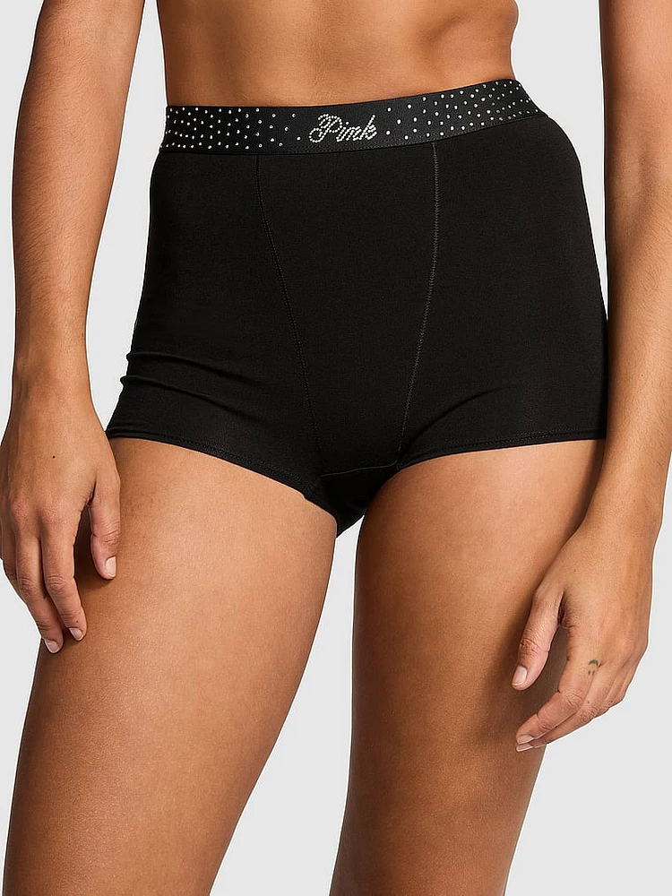 Logo Cotton Shimmer High-Waist Boyshort Panty