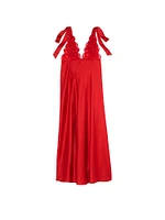 Tied-with-a-Bow Embroidery Plunge Satin High-Leg Gown