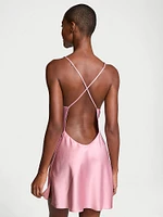 Twinkle Bows Satin Open-Back Slip Dress