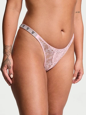 Shine Strap Rose Lace Crotchless Brazilian Panty