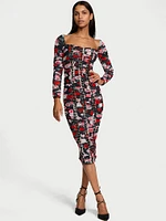 Atelier Victoria's Secret Noir Floral Shirred Mesh Lace-Up Midi Dress