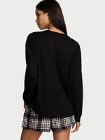 Flannel Long-Sleeve Short Tee-Jama Set