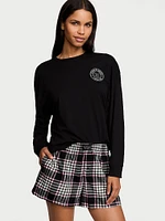 Flannel Long-Sleeve Short Tee-Jama Set