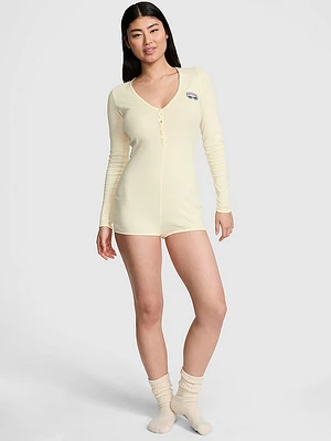 Spill-the-Tea Cotton Henley Romper