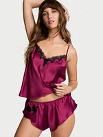 Satin Rose Lace-Trim Cami & Flutter Short Set