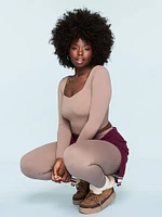 Soft Seamless Notched Long-Sleeve Top