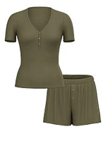 Ribbed Modal Short-Sleeve Henley & Boxer Shorts Set