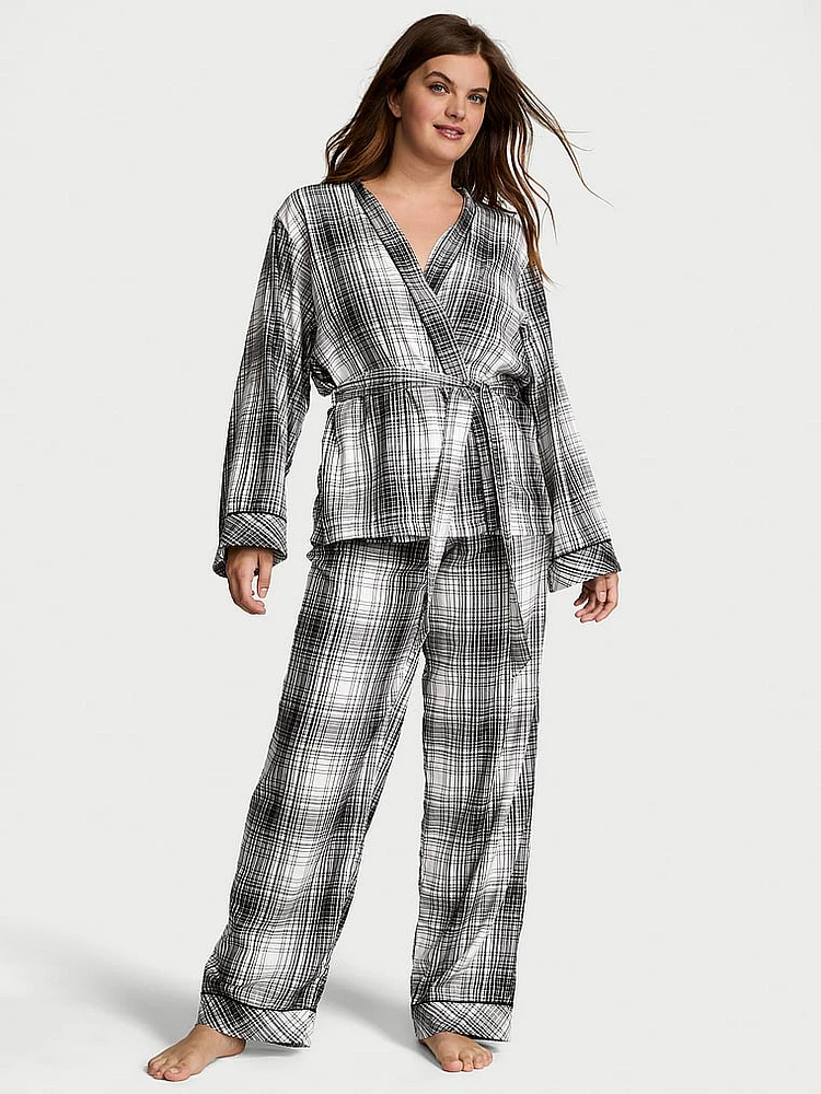 Flannel Wrap Long Pajama Set