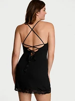 Ribbed Modal & Lace Cross-Back Slip Dress