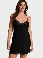 Ribbed Modal & Lace Cross-Back Slip Dress