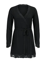 Modal Soft Lace-Trim Wrap Robe