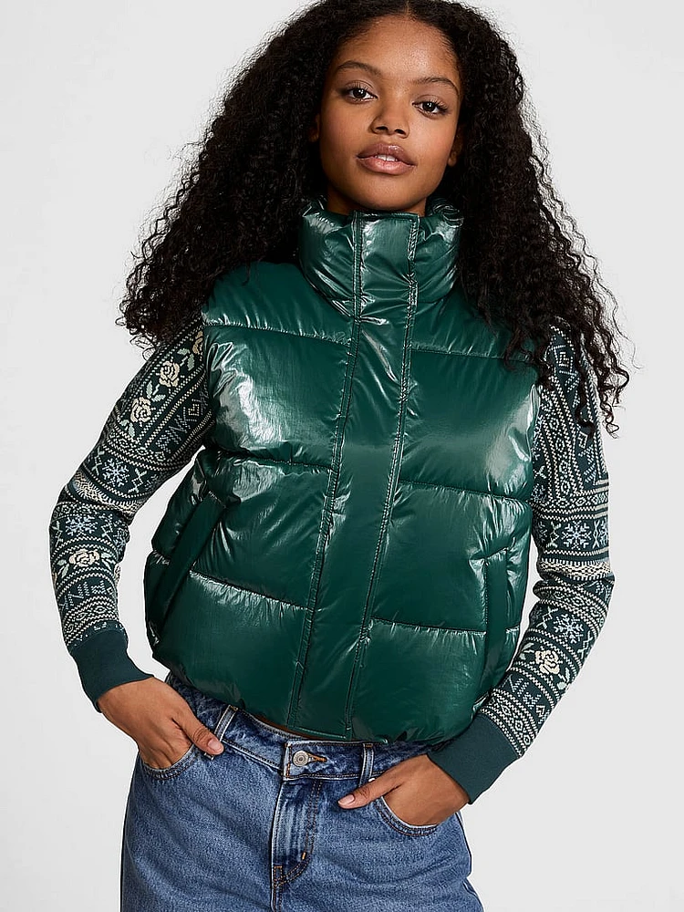 High Shine Marshmallow Puffer Vest by PINK