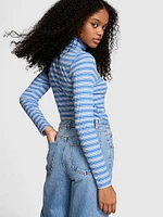 Multi Rib Mock-Neck Long-Sleeve Tee