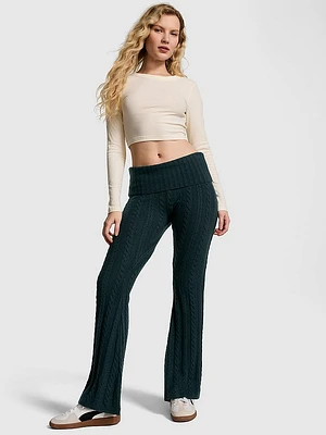 Collegiate Cable-Knit Foldover Flare Pants