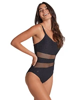 Sash Mesh Cutout Slimming One-Piece Swimsuit