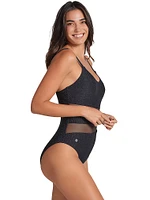 Sash Mesh Cutout Slimming One-Piece Swimsuit