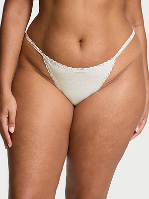 Lace-Trim Cotton V-String Panty