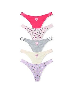 5-Pack Logo Cotton High-Leg Thong Panties