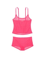 Wink Heart Lace Cami & Boyshort Panty Set