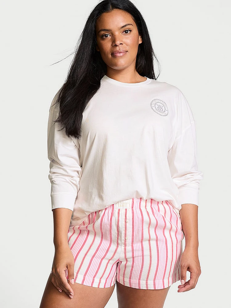 Flannel Long-Sleeve Short Tee-Jama Set