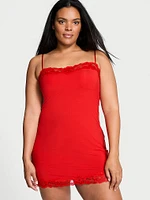 Modal Soft & Lace Trim Straight-Neck Slip Dress