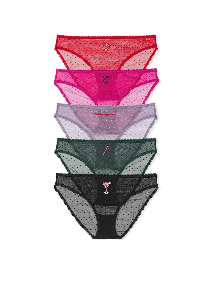 5-Pack Dotted-Mesh Bikini Panties