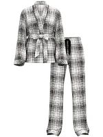 Flannel Wrap Long Pajama Set