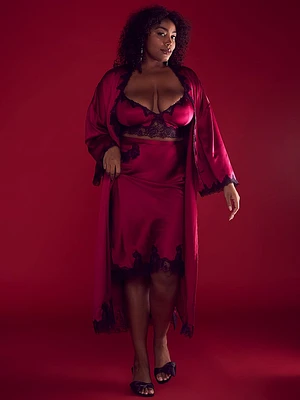 Satin & Rose Lace Open-Back Long Robe