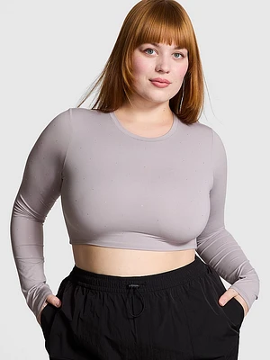 Bling Base Stretch Long-Sleeve Cropped Top