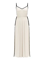 Ribbed Modal Velvet-Trim Long Slip Dress