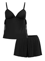 Ribbed Modal Velvet-Trim Cami Shorts Set