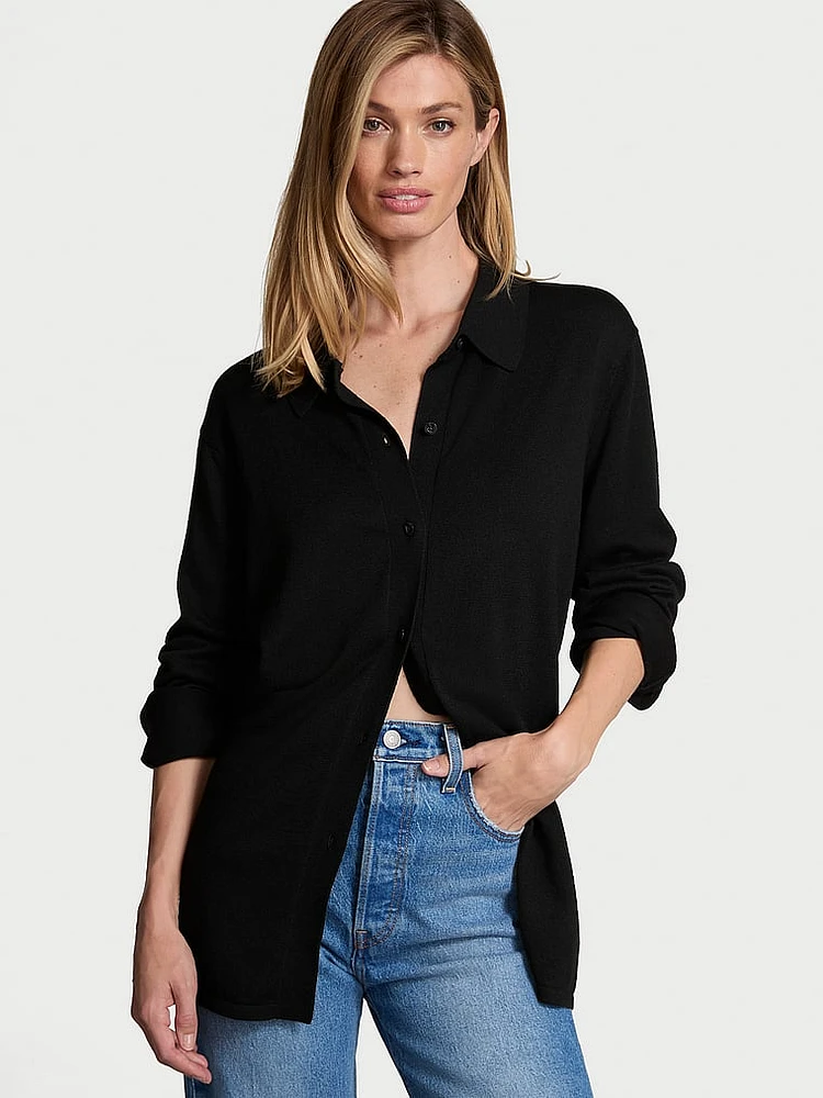 Luxe Crème Knit Button-Up Shirt